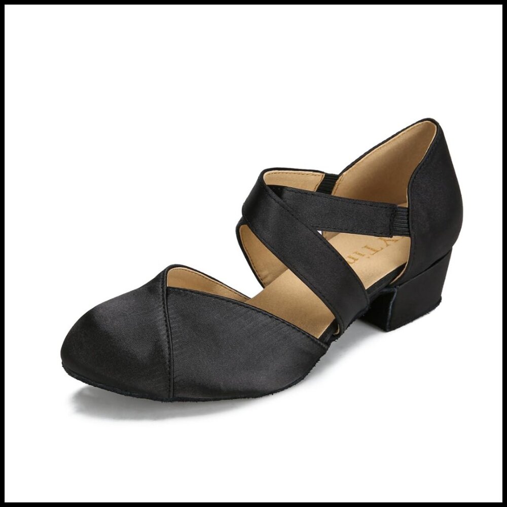 Women's Black Cross-Strap Low Heel Dress/ Dance Shoe